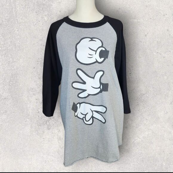Y2K Vintage Mickey Style Rock Paper Scissors Raglan Tee XL Cartooncore Baseball - Picture 4 of 10